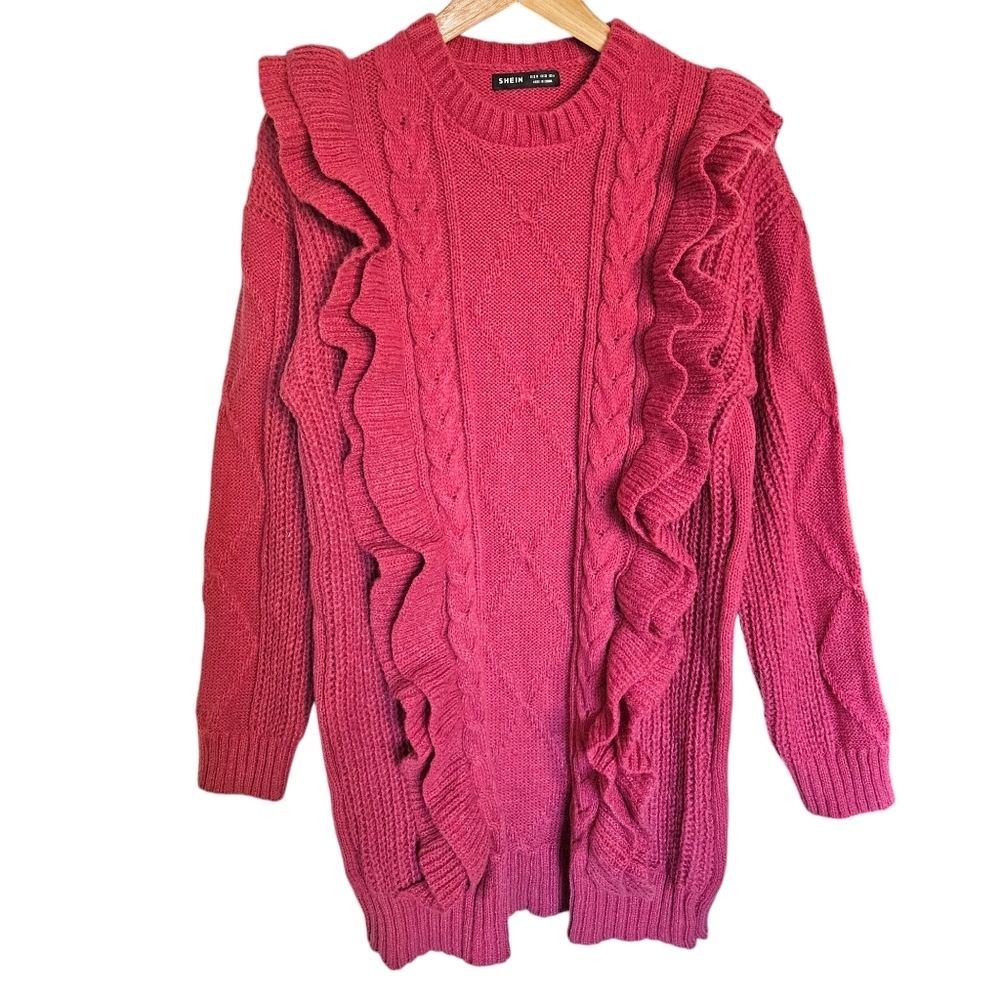 Shein pink ruffled tunic sweater
